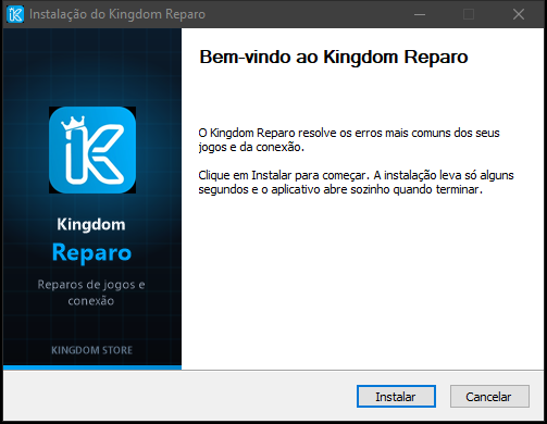 Instalador do Kingdom Reparo com o botão Instalar
