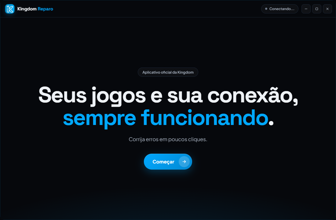 Tela inicial do Kingdom Reparo com o botão Começar